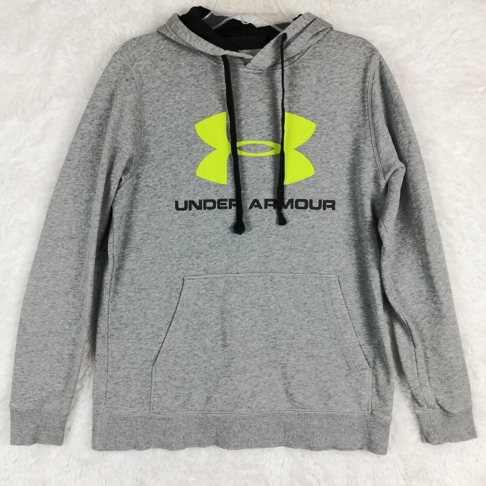 Under Armour Mens Sweatshirt Hooded Coldgear Gray Fitted Pullover Logo Medium